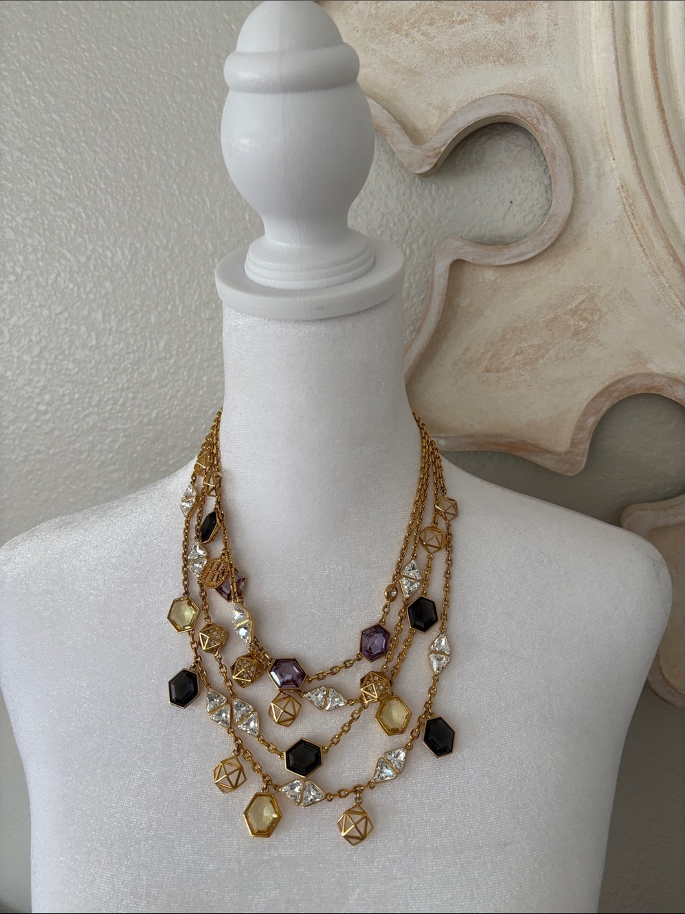 Henri Bendel Multi-Stone Layered Necklace with Black, Purple, and Clear Stones